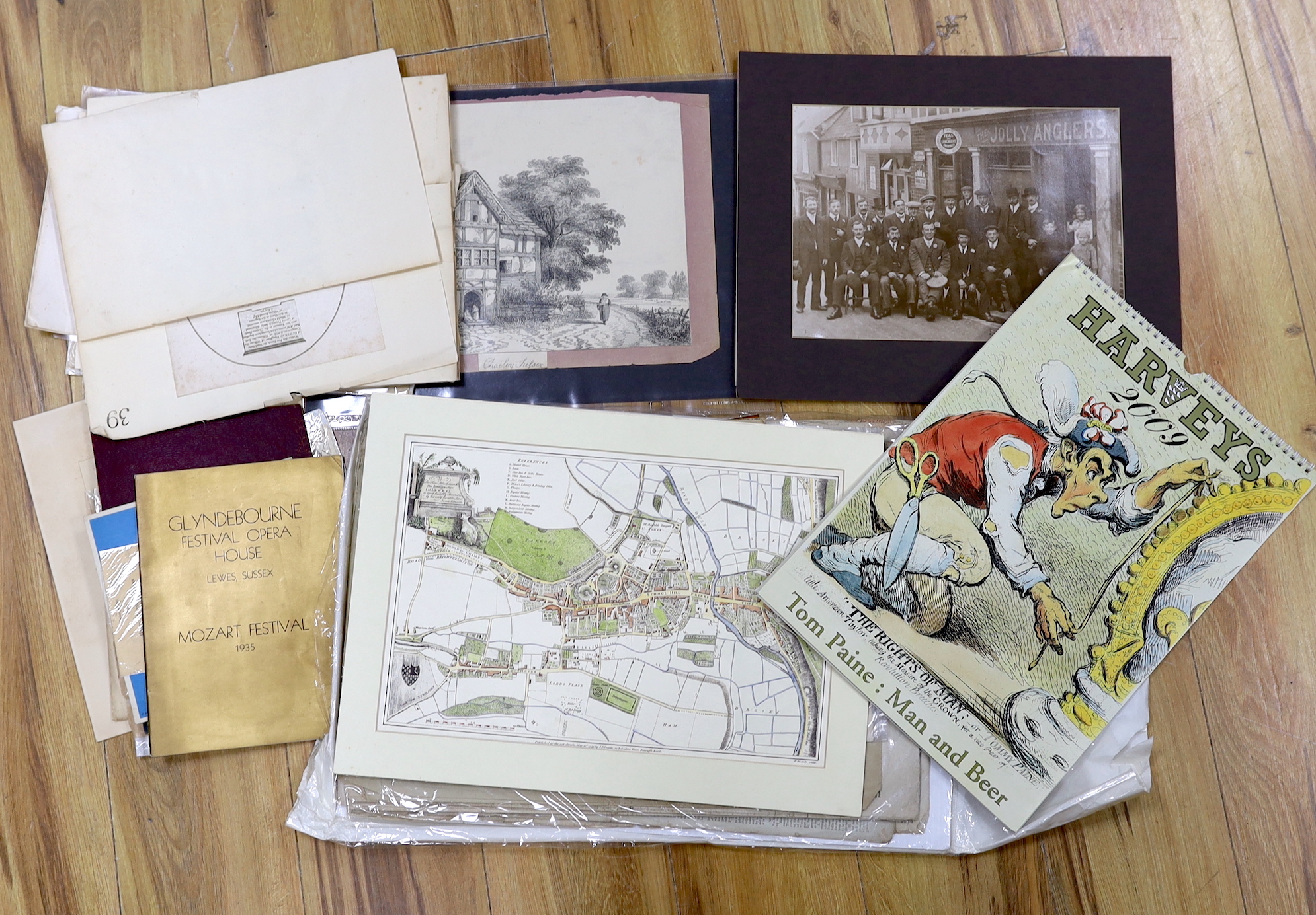 A collection Sussex and mainly Lewes related documents including; a copy of the Lewis and Brighthelmstone Pacquet newspaper, 1789, the Sussex weekly advertiser, 1822, etc, 19th and early 20th century, documents relating
